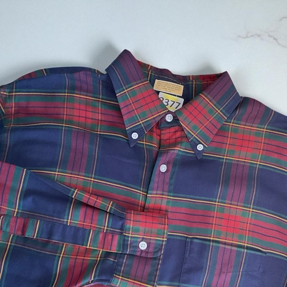 Vintage LL Bean Button Down Shirt Mens Size 17-34 Red Blue Plaid Made in USA Y2K